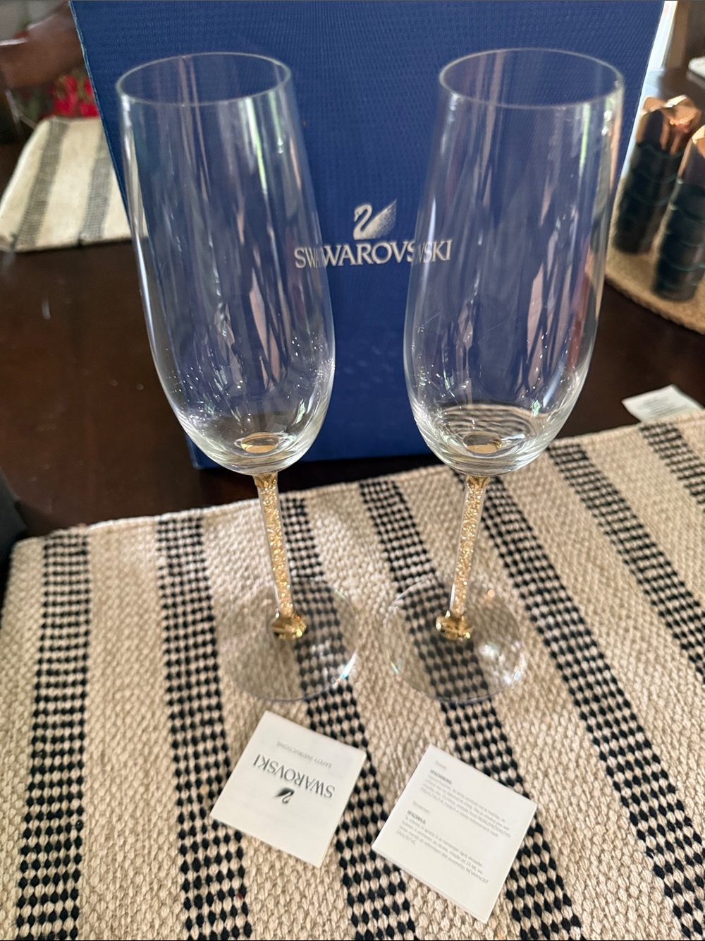 Swarovski Crystal Champagne Flutes with Gold Stems